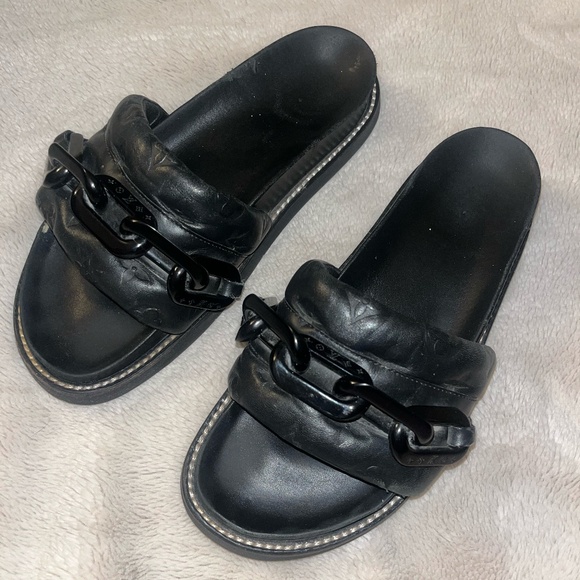Louis Vuitton Leather Chain-Link Accents Slides - Picture 2 of 16